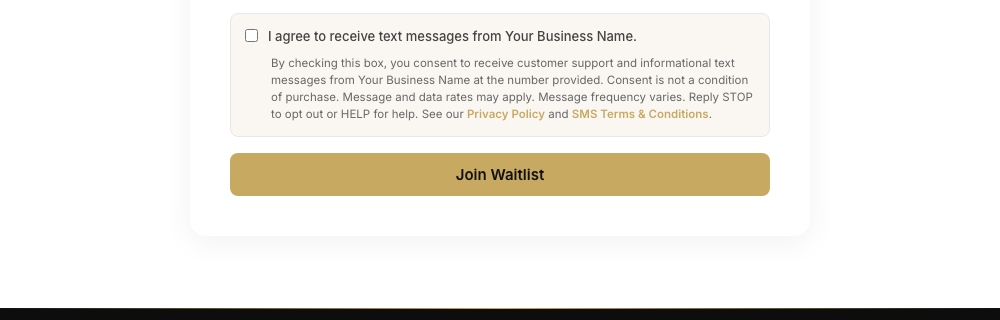 Waitlist form using the same SMS consent checkbox pattern