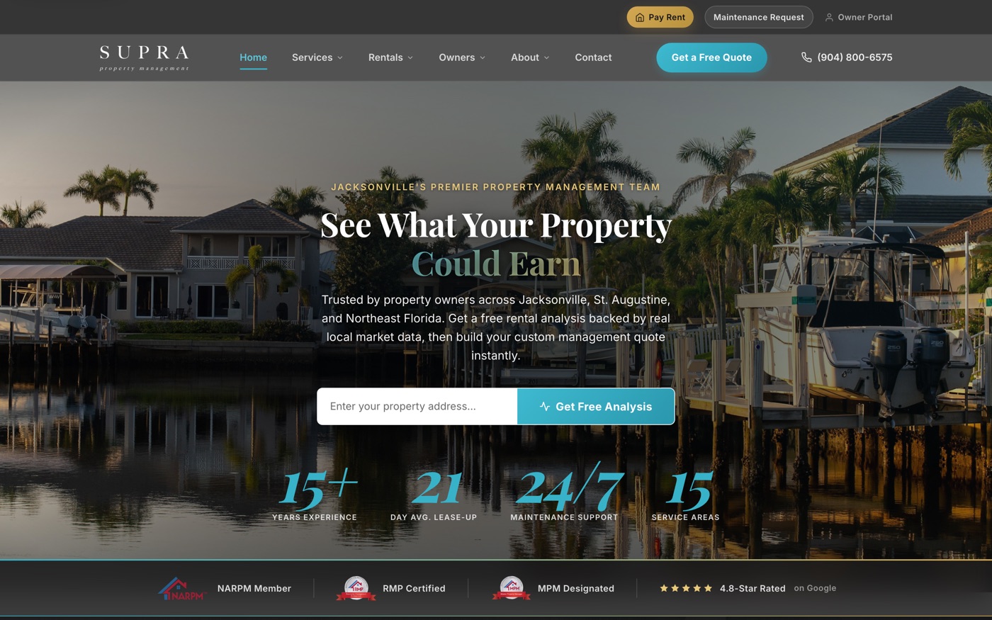 Owner-acquisition property management website built by LaunchEngine
